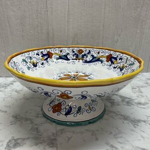 Deruta Williams Sonoma Pedestal Bowl Round Savona Pattern Tuscan Style